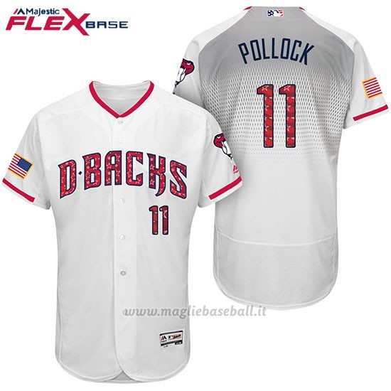 Maglia Baseball Uomo Arizona Diamondbacks 2017 Estrellas y Rayas 11 A.j. Pollock Bianco Flex Base